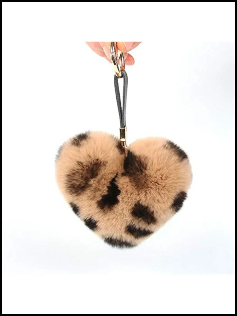 Genuine Rex Rabbit Fur Heart Keychain Charm Bag Accessory